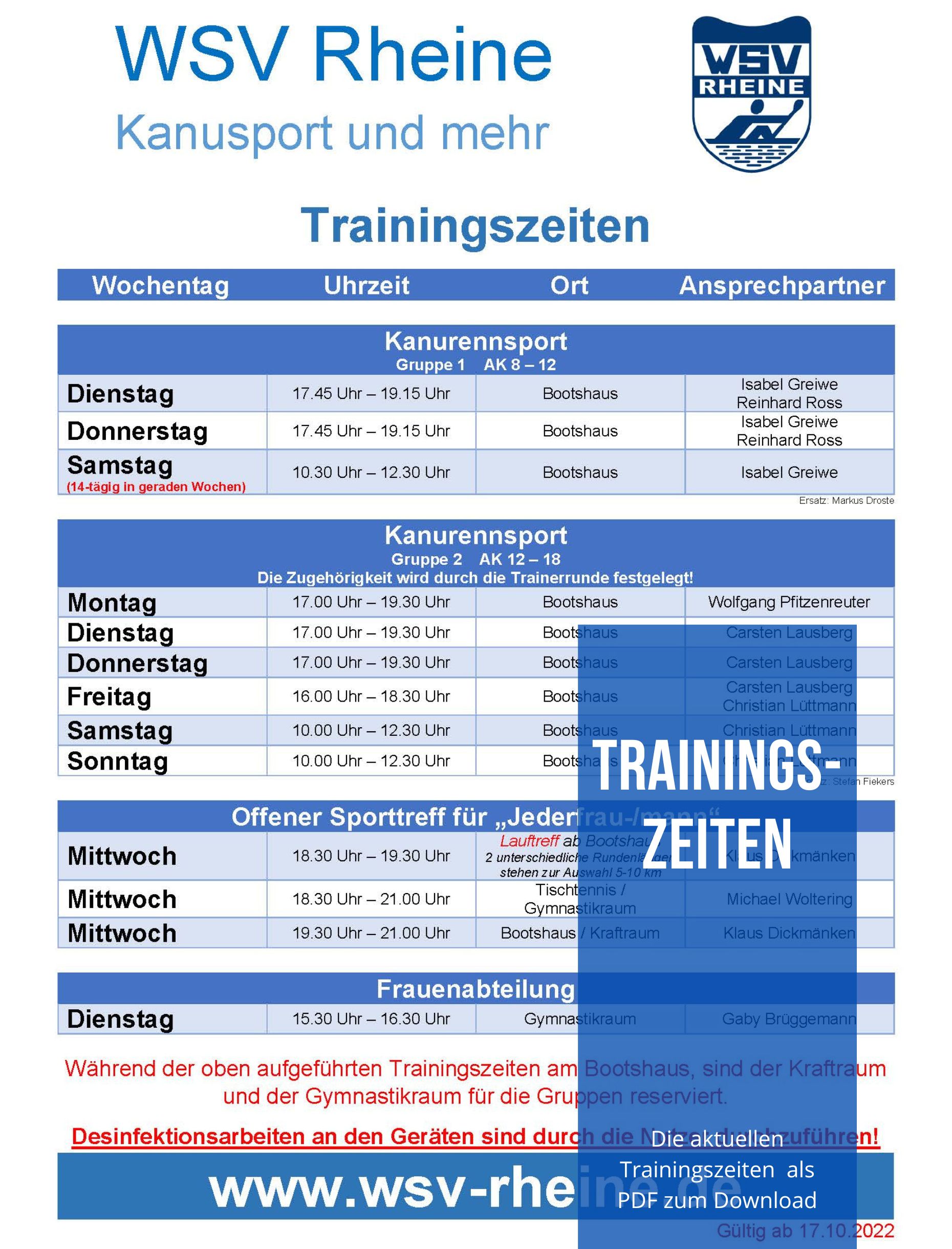 Trainingszeiten